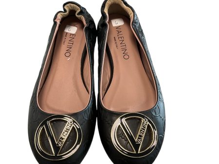 SIZE 6 Valentino Black Ballet Slipper with Black and Gold Logo shoes For Discount