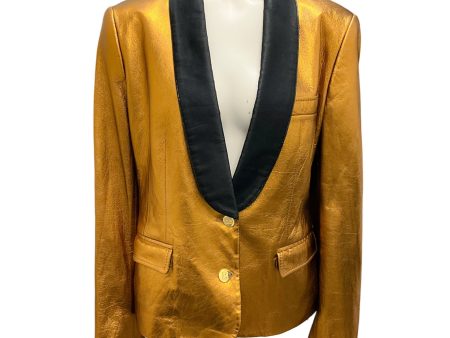 Dolce & Gabbana Bronze Metallic Tuxedo Style Leather Blazer For Sale