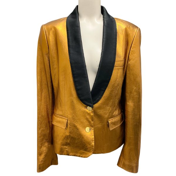 Dolce & Gabbana Bronze Metallic Tuxedo Style Leather Blazer For Sale