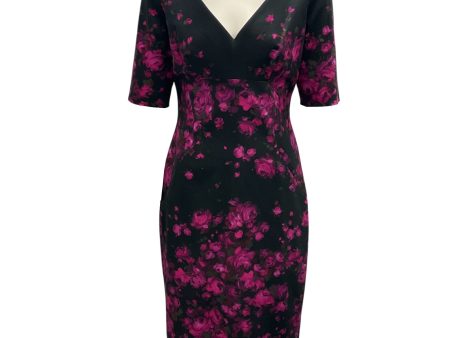 Lela Rose Black   Fuchsia Short Sleeved Floral Dress Supply