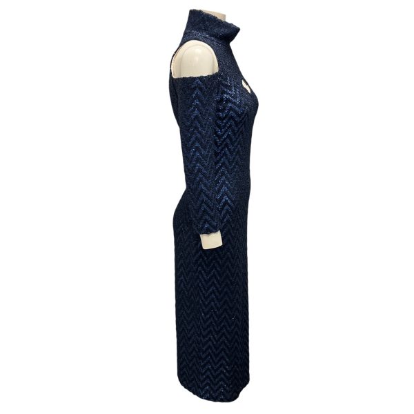 St. John Navy Blue Sequined Chevron Knit Dress Online Sale