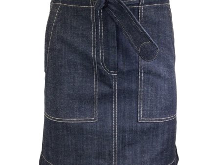 Akris Punto Blue Dark Denim Belted Chambray Skirt Cheap