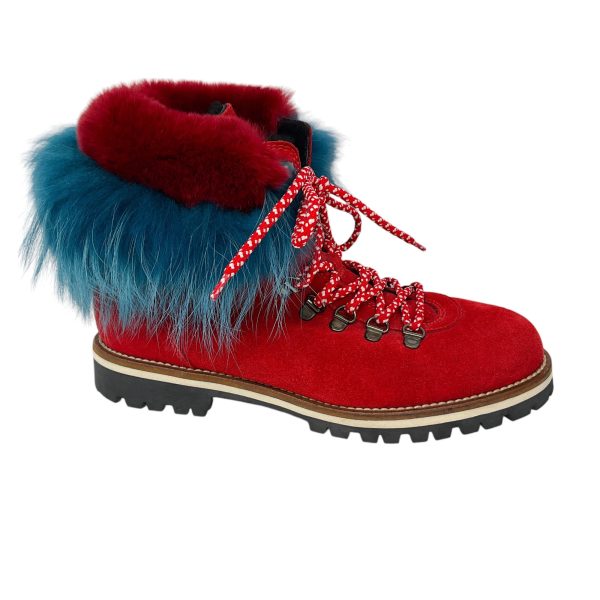 Mr & Mrs Italy Red   Blue Fox Fur Trimmed Shearling Lined Suede Boots Discount