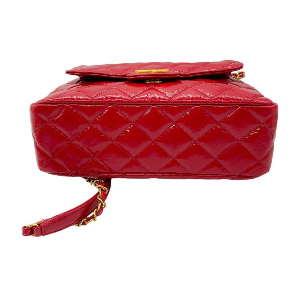 Chanel Red 2023 Quilted Patent Leather Wavy Handbag Discount