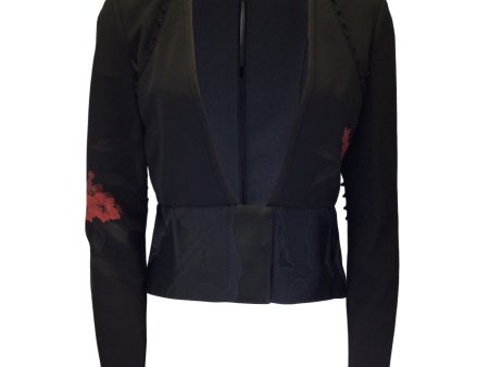 Paco Rabanne Black Multi Floral Printed Double Breasted Silk Blazer For Discount