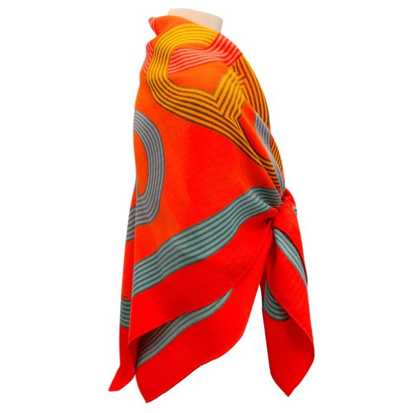 Hermes Orange   Red Multi Circuit 24 Faubourg Large Cashmere and Silk Scarf Online Hot Sale