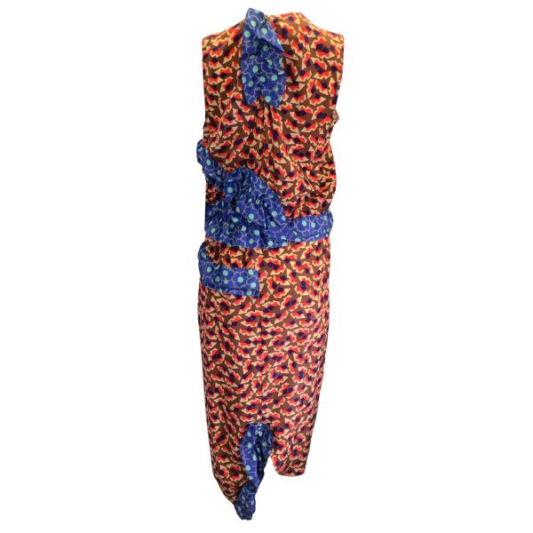 Marni Red   Blue Multi Metropolis Print Sleeveless Silk Crepe Midi Dress Sale