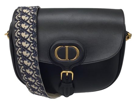 Christian Dior Black   Blue Dior Oblique Embroidered Shoulder Strap Calfskin Leather Large Dior Bobby Bag Online Sale