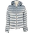 Moncler Light Blue Velour Hooded Puffer Jacket For Discount