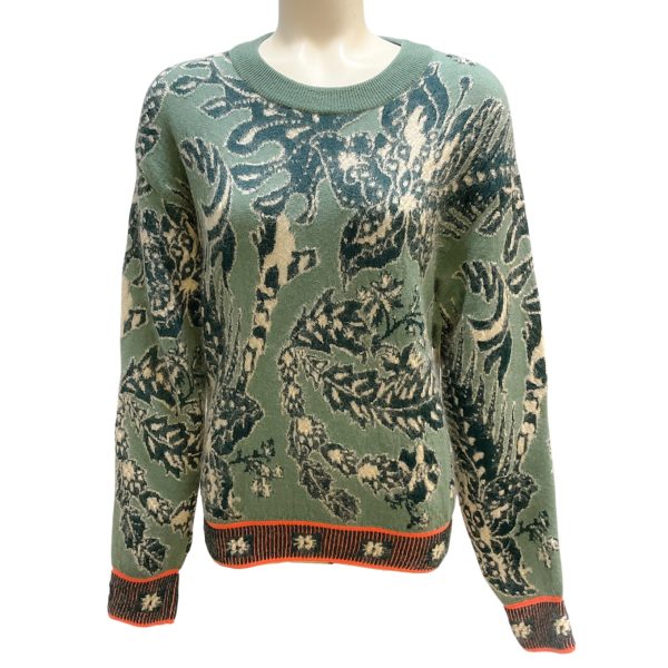 Chloe Sea Green Cactus Flower Intarsia Knit Sweater For Sale