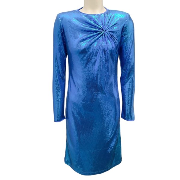 Jackie Rogers Blue Sequined Long Sleeved Cocktail Dress Supply