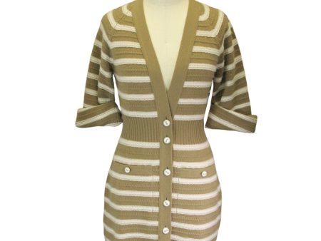 Chanel Tan   Ivory Striped Button-down Cashmere Knit Sweater Dress Fashion