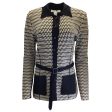 Oscar de la Renta Black   Ivory Two-Tone Belted Long Sleeved Wool Knit Button-down Cardigan Sweater For Discount