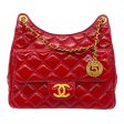 Chanel Red 2023 Quilted Patent Leather Wavy Handbag Discount