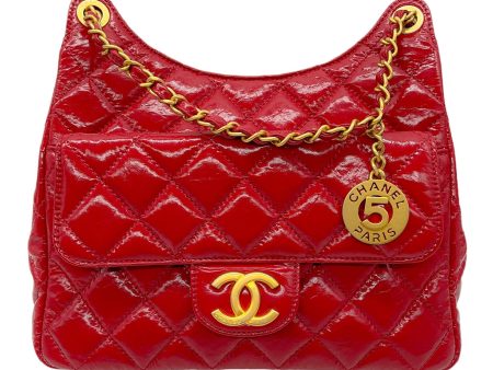 Chanel Red 2023 Quilted Patent Leather Wavy Handbag Discount