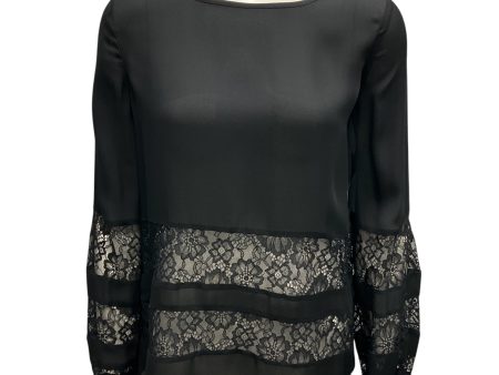 L Agence Black Lace Trimmed Silk Top Online now