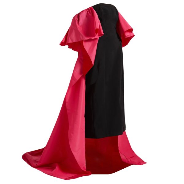 Carolina Herrera Black   Pink Strapless Crepe Taffeta Ruffle Column Gown Supply