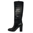 Chanel Black Alligator Patent Leather Knee High Boots For Discount