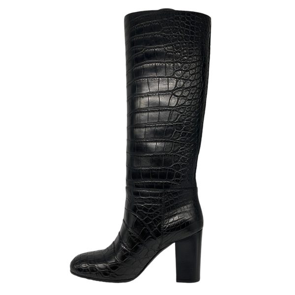 Chanel Black Alligator Patent Leather Knee High Boots For Discount