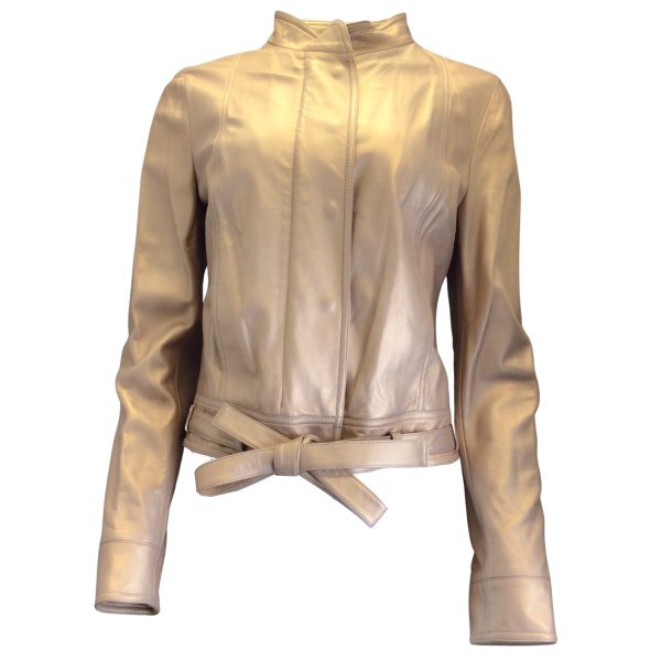 Valentino Light Gold Metallic Vintage Lambskin Leather Jacket on Sale