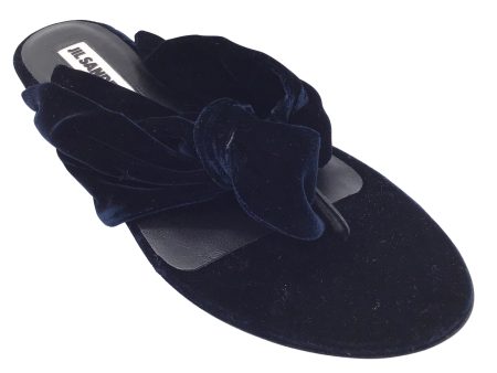 Jil Sander Dark Blue Velvet Knot Thong Sandals Discount