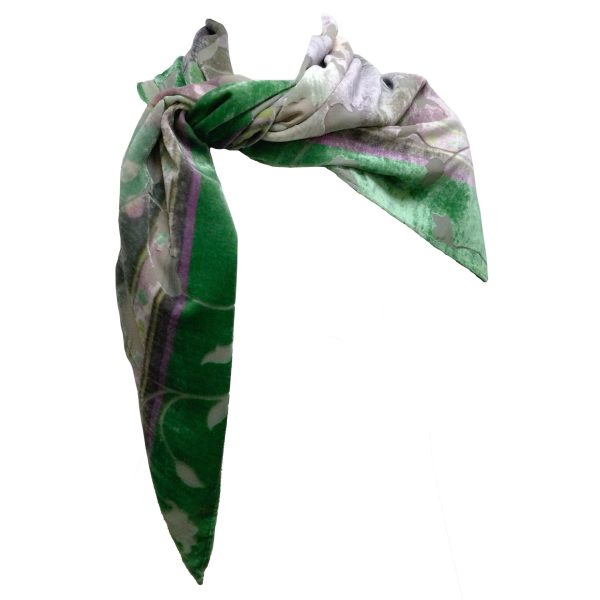 Chanel Green   Purple Leaf Design Square Scarf Wrap Discount