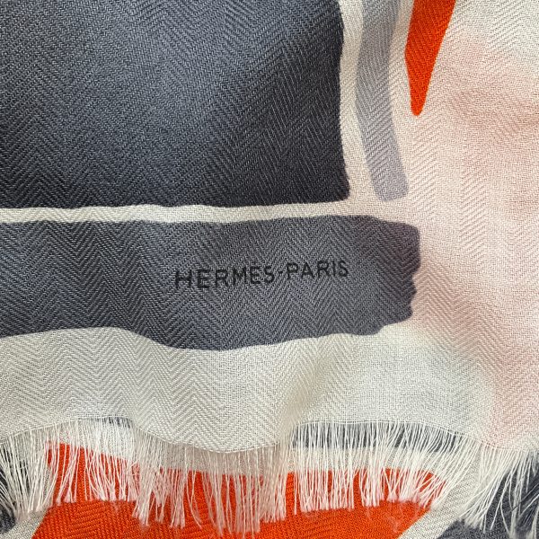 Hermes Orange   Grey Anamorphee Fringed Cashmere And Silk Rectangle Scarf Online now