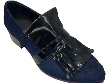 Billy Reid Navy Blue   Black Patent Leather Fringed Calf Hair Loafer Online