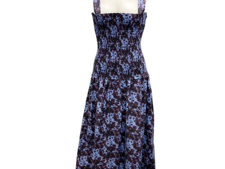 Proenza Schouler Sky Blue   Wine Sunflower Poplin Smocked Midi Dress Hot on Sale