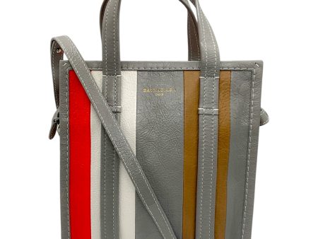 Balenciaga Grey   Orange   White Bazar Stripe 2Way Leather Shopper Tote Bag Online Sale