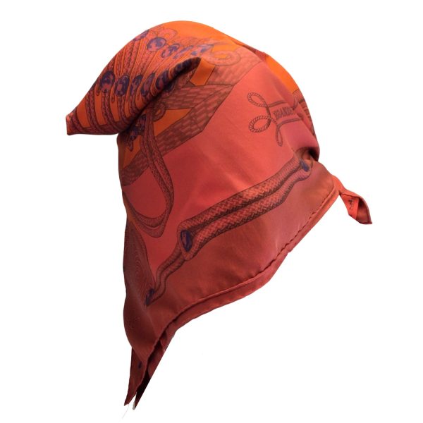 Hermes Red   Orange Brandebourgs Square Silk Twill Scarf Online Sale