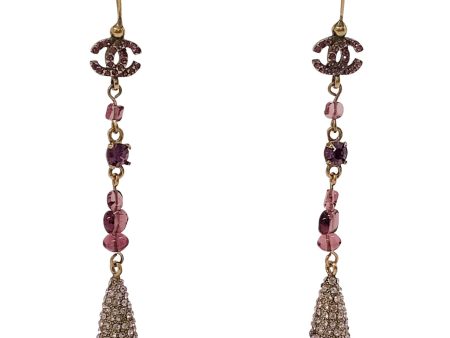 Chanel Purple   Gold Glass and Crystal Long Dangle Earrings Sale