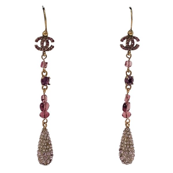 Chanel Purple   Gold Glass and Crystal Long Dangle Earrings Sale