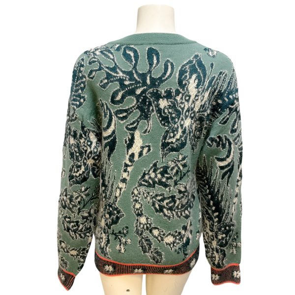 Chloe Sea Green Cactus Flower Intarsia Knit Sweater For Sale