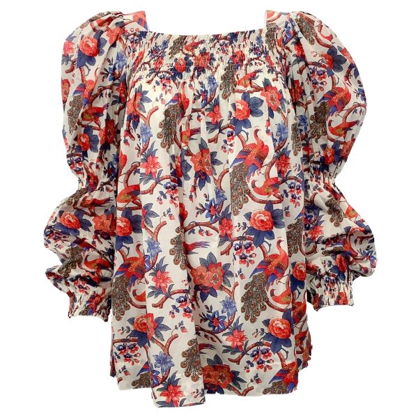 La DoubleJ White Multi Bird Print Puff Sleeved Blouse Online Hot Sale