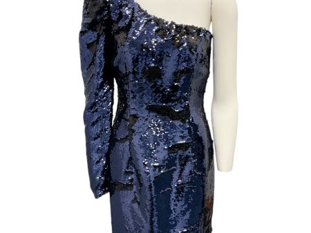 Amen Navy Blue Sequined One Shoulder Cocktail Dress on Sale