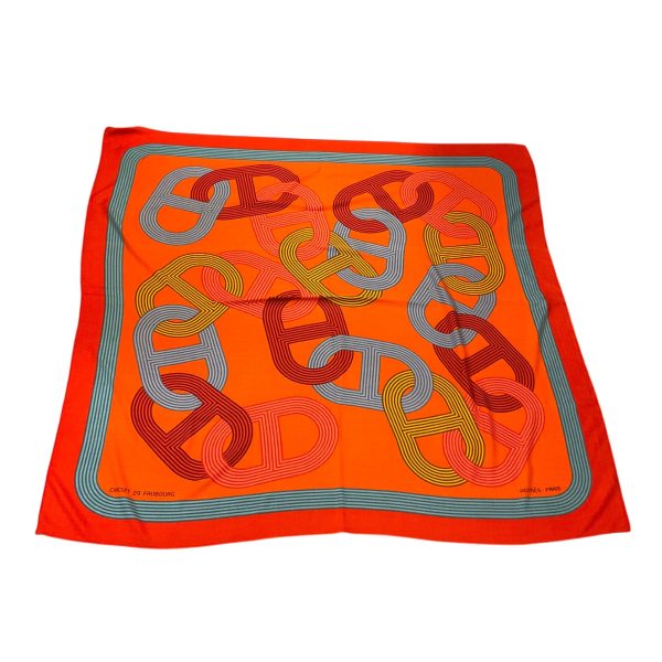 Hermes Orange   Red Multi Circuit 24 Faubourg Large Cashmere and Silk Scarf Online Hot Sale