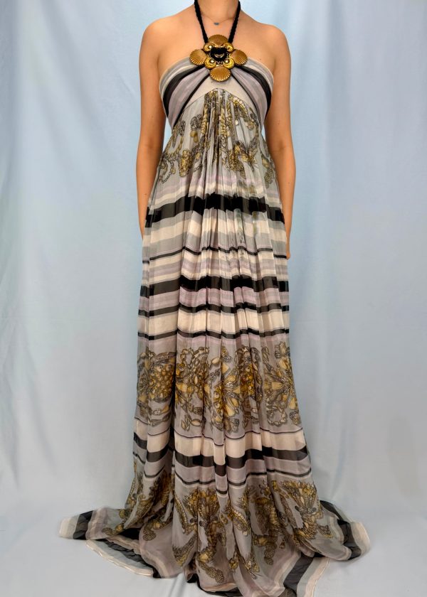 Gucci Resort 2009 Runway Silk Chiffon Embellished Shell Halter Dress Online