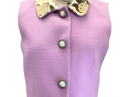 Alessandra Rich Lilac Python Print Leather Collar Tweed Boucle Knit Gilet Vest Online Sale