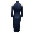 St. John Navy Blue Sequined Chevron Knit Dress Online Sale