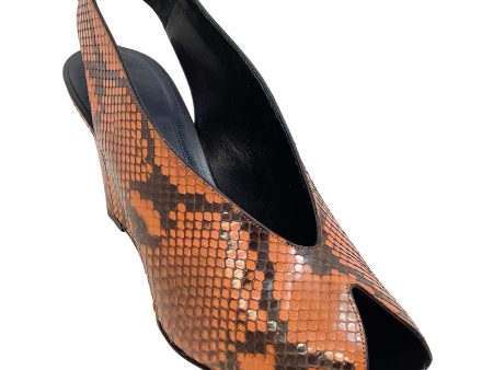 Celine Rust Python Peep Toe Wedges on Sale