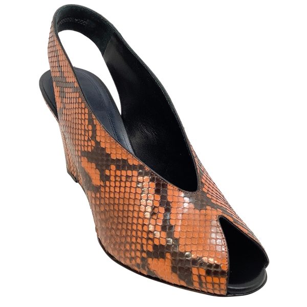 Celine Rust Python Peep Toe Wedges on Sale