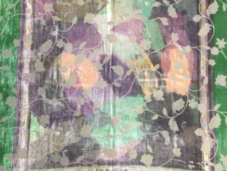 Chanel Green   Purple Leaf Design Square Scarf Wrap Discount