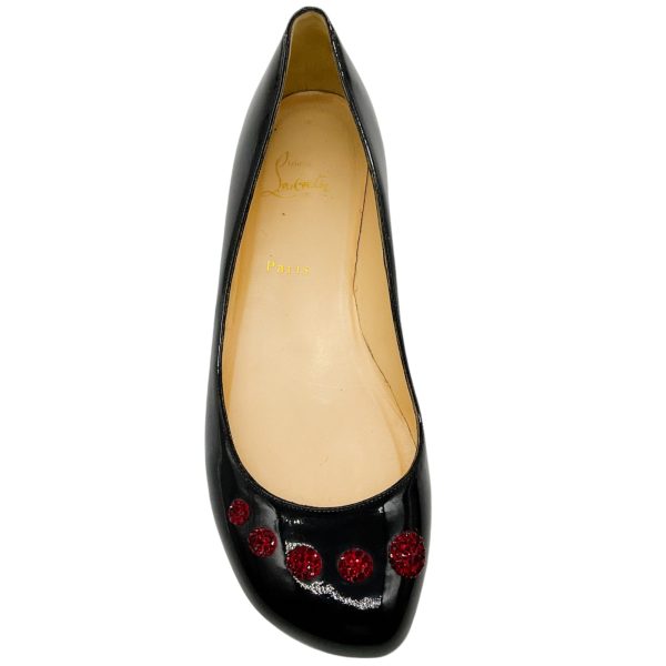 Christian Louboutin Black Patent Flats with Red Strass Online Hot Sale