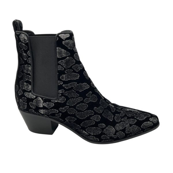 Saint Laurent Black Glitter Leopard Velvet Ankle Boots Discount