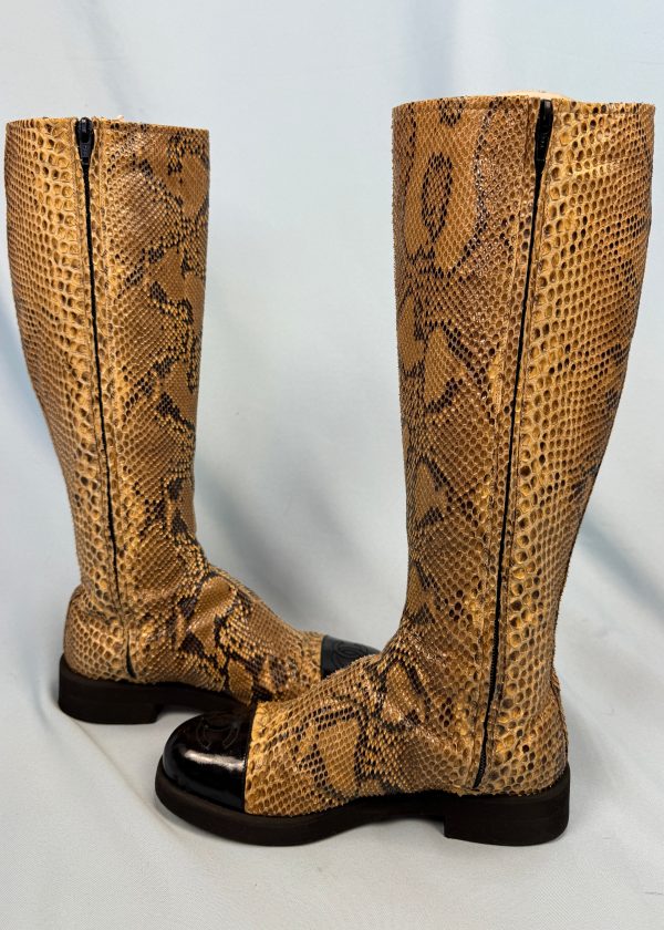 Chanel Spring 1996 Runway CC Logo Toe Python Snakeskin Boots Online now