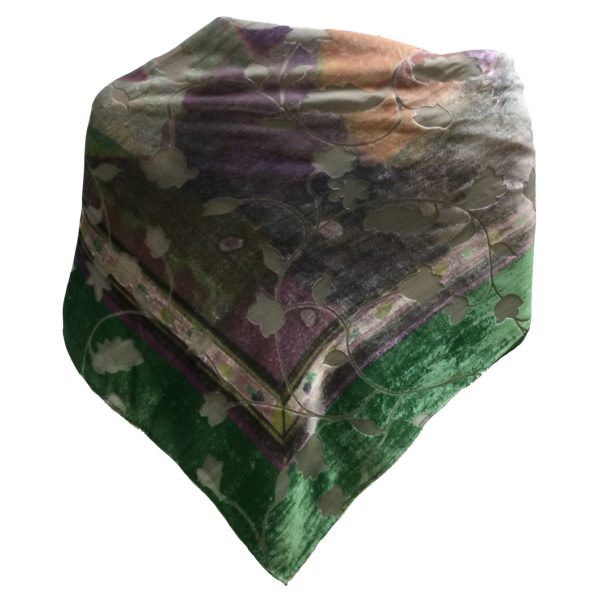 Chanel Green   Purple Leaf Design Square Scarf Wrap Discount