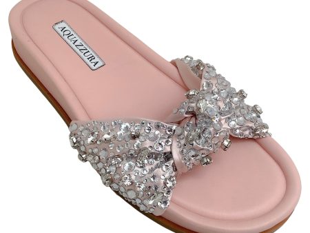 Aquazzura Blush Satin Asja Crystal Slide Sandals Sale