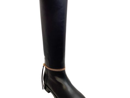 Pierre Hardy Black Leather Tall Pull On Boots With Gold Zipper Detail Discount