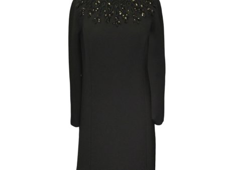 Carolina Herrera Black Bejeweled Long Sleeved Crepe Dress Discount